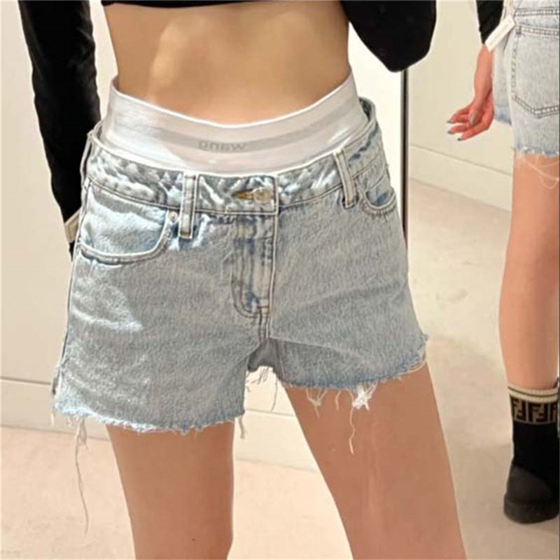 2022 spring new stitching washed denim trousers big-name women's fashion high waist slim letter embroidery stretch casual pants